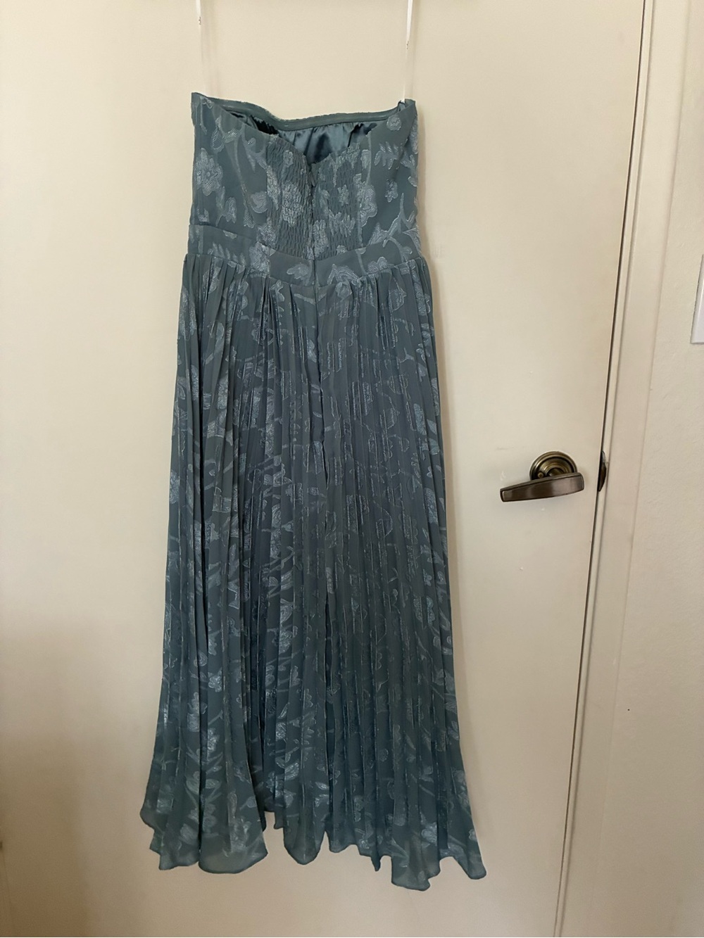 Lulu’s Perfectly Stunning Slate Blue Jacquard Strapless Midi Dress - Picture 3 of 5